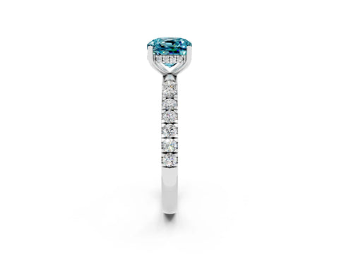 White gold Cushion Cut Blue Topaz Pave Band Solitaire Ring with Four-Prong Setting_38