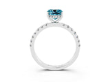 White gold Cushion Cut Blue Topaz Pave Band Solitaire Ring with Four-Prong Setting_39