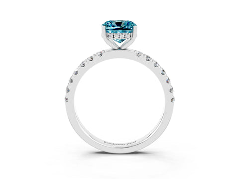 White gold Cushion Cut Blue Topaz Pave Band Solitaire Ring with Four-Prong Setting_39