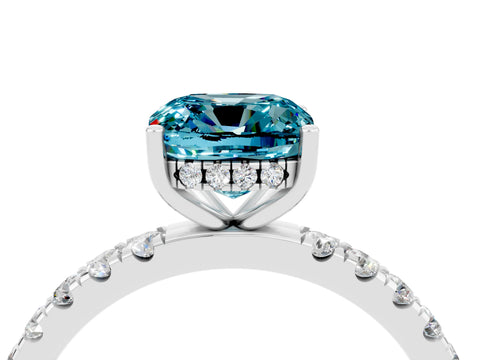 White gold Cushion Cut Blue Topaz Pave Band Solitaire Ring with Four-Prong Setting_40