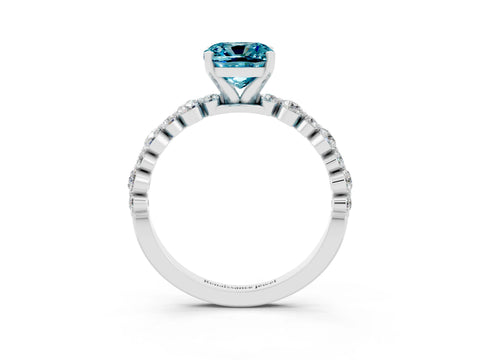 White gold Cushion Cut Blue Topaz Prong Set Engagement Ring with Pavé Band_3