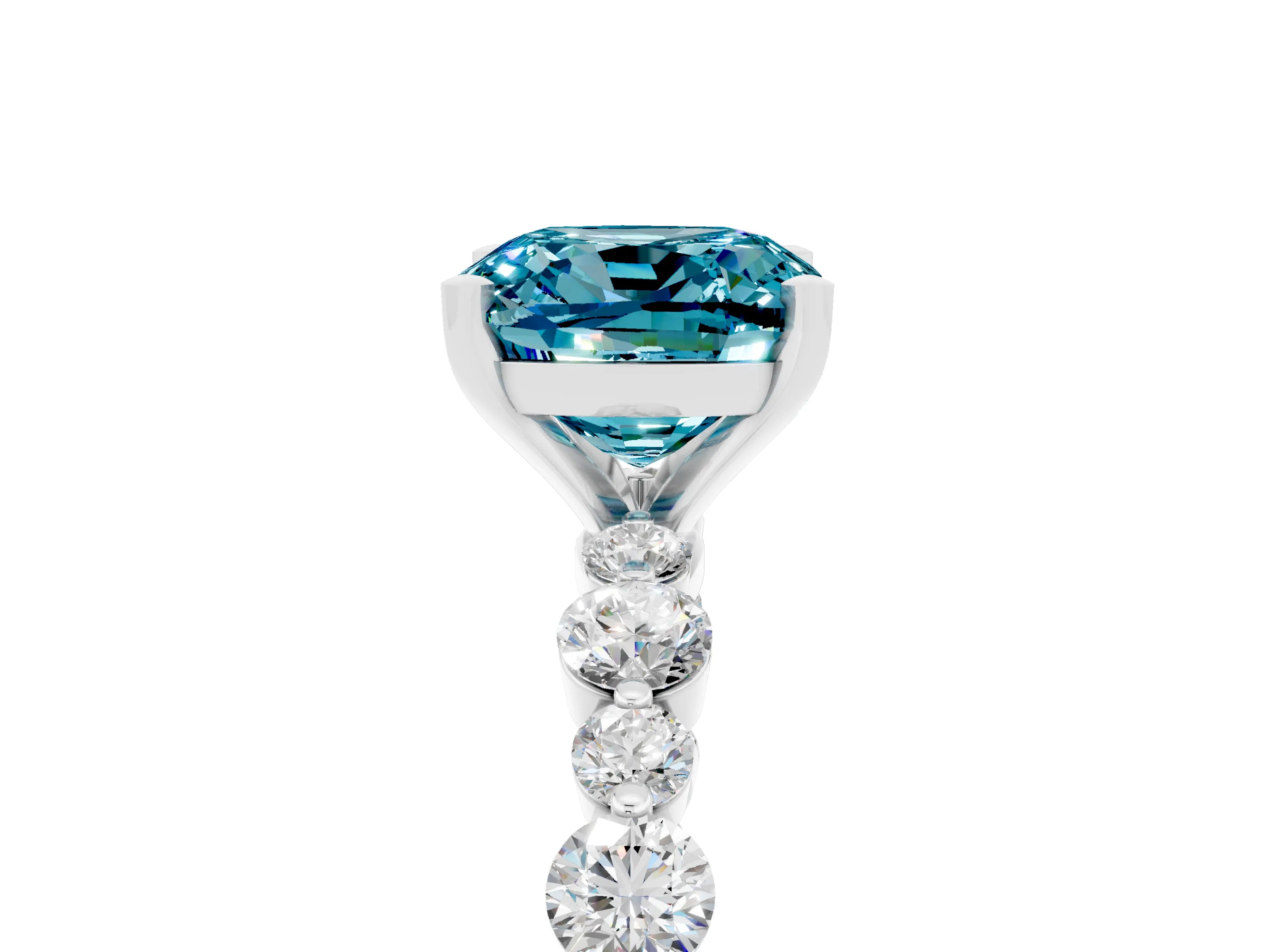 White gold Cushion Cut Blue Topaz Prong Set Engagement Ring with Pavé Band_5