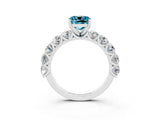 White gold Cushion Cut Blue Topaz Prong Setting with Side Stones on a Pave Band_3