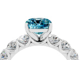 White gold Cushion Cut Blue Topaz Prong Setting with Side Stones on a Pave Band_4