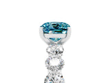 White gold Cushion Cut Blue Topaz Prong Setting with Side Stones on a Pave Band_5