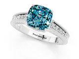 White gold Cushion Cut Blue Topaz Ring with Milgrain Pavé Band and Four-Prong Setting_13