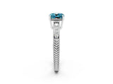 White gold Cushion Cut Blue Topaz Ring with Milgrain Pavé Band and Four-Prong Setting_14