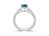 White gold Cushion Cut Blue Topaz Ring with Milgrain Pavé Band and Four-Prong Setting_15