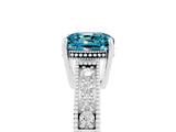 White gold Cushion Cut Blue Topaz Ring with Milgrain Pavé Band and Four-Prong Setting_17