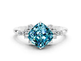 White gold Cushion Cut Blue Topaz Ring with Side Stones and Four-Prong Setting_36