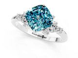 White gold Cushion Cut Blue Topaz Ring with Side Stones and Four-Prong Setting_37