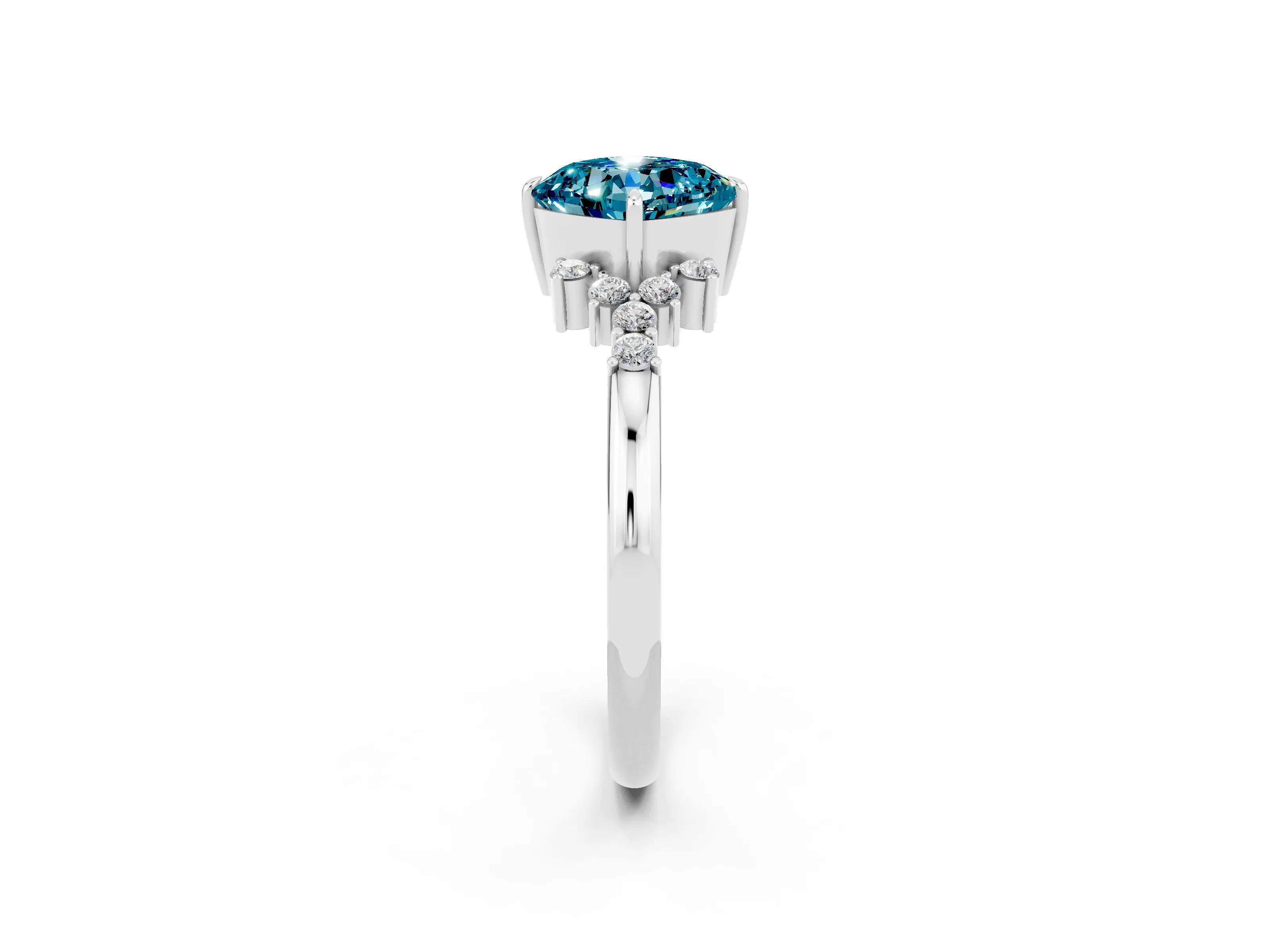 White gold Cushion Cut Blue Topaz Ring with Side Stones and Four-Prong Setting_38