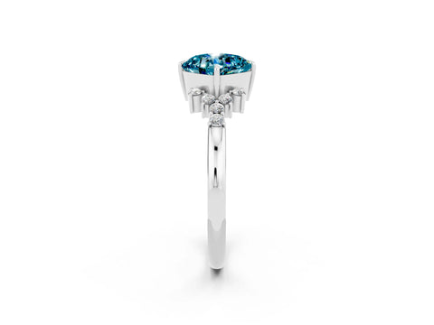 White gold Cushion Cut Blue Topaz Ring with Side Stones and Four-Prong Setting_38