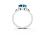 White gold Cushion Cut Blue Topaz Ring with Side Stones and Four-Prong Setting_39