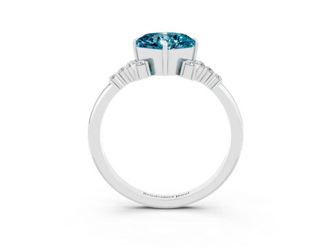 White gold Cushion Cut Blue Topaz Ring with Side Stones and Four-Prong Setting_39