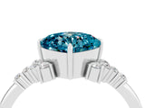 White gold Cushion Cut Blue Topaz Ring with Side Stones and Four-Prong Setting_40