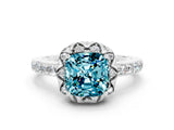 White gold Cushion Cut Blue Topaz Scalloped Halo Engagement Ring with Round Shared Prong Band_24