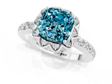 White gold Cushion Cut Blue Topaz Scalloped Halo Engagement Ring with Round Shared Prong Band_25