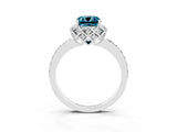 White gold Cushion Cut Blue Topaz Scalloped Halo Engagement Ring with Round Shared Prong Band_27