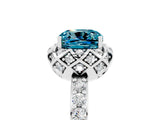 White gold Cushion Cut Blue Topaz Scalloped Halo Engagement Ring with Round Shared Prong Band_29