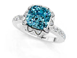 White gold Cushion Cut Blue Topaz Scalloped Halo Engagement Ring with Round Shared Prong Band_37
