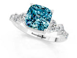 White gold Cushion Cut Blue Topaz Scattered Round Accent Ring with Prong Setting_37