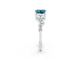 White gold Cushion Cut Blue Topaz Scattered Round Accent Ring with Prong Setting_38
