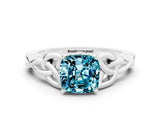White gold Cushion Cut Blue Topaz Solitaire Celtic Knot Ring with Four-Prong Setting_12