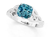 White gold Cushion Cut Blue Topaz Solitaire Celtic Knot Ring with Four-Prong Setting_13