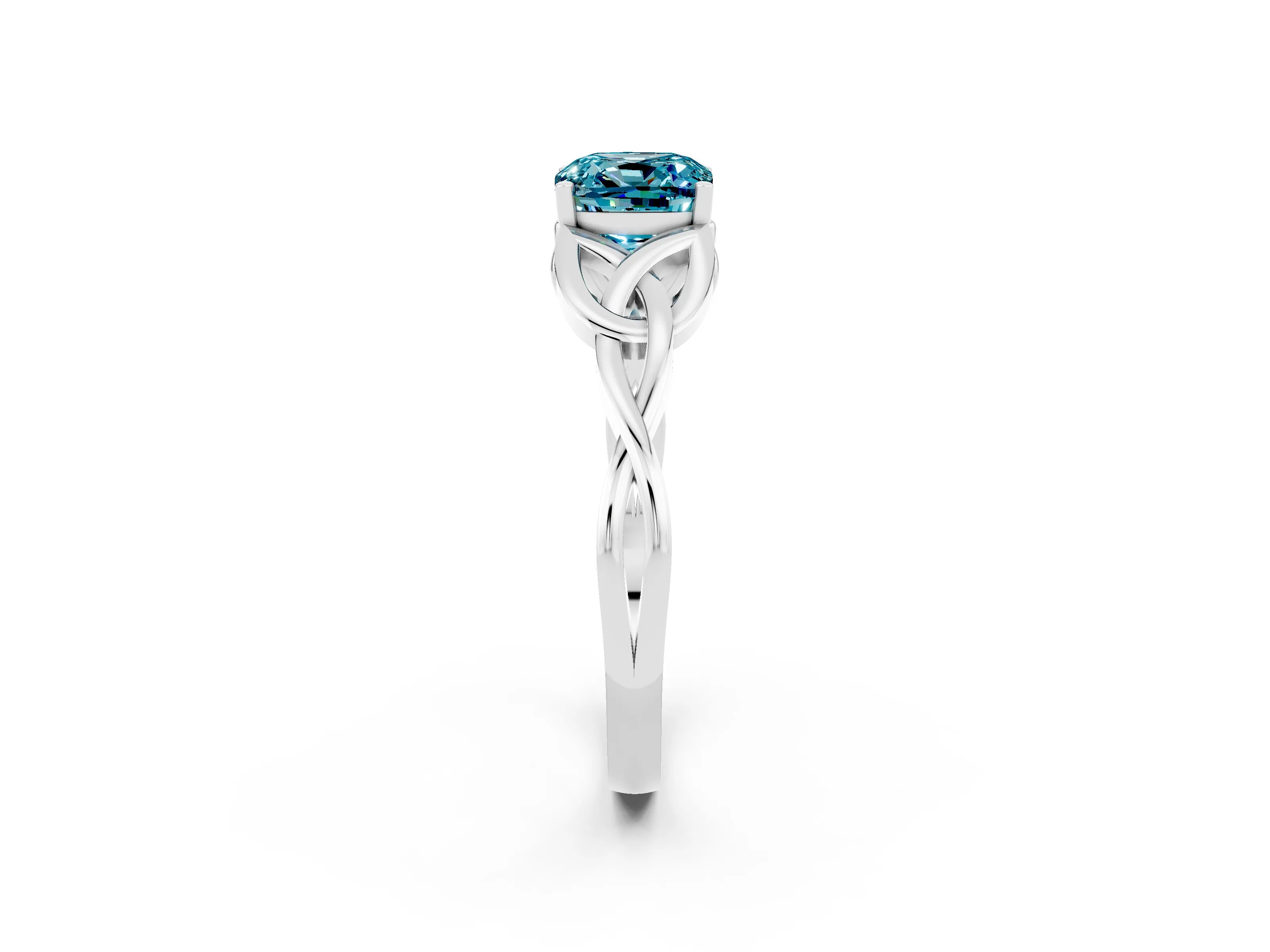 White gold Cushion Cut Blue Topaz Solitaire Celtic Knot Ring with Four-Prong Setting_14
