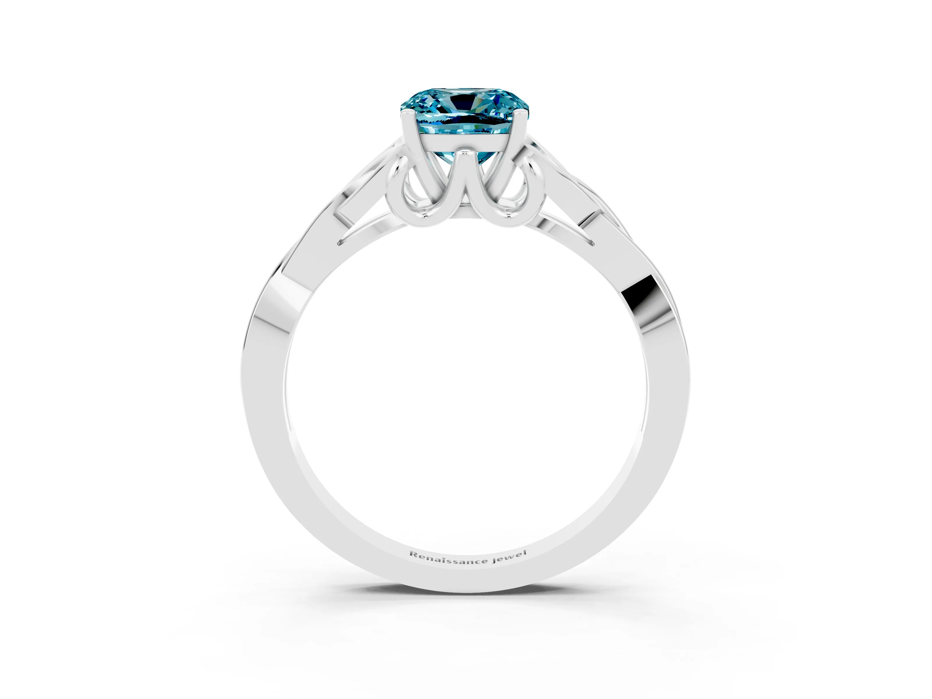 White gold Cushion Cut Blue Topaz Solitaire Celtic Knot Ring with Four-Prong Setting_15