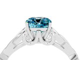 White gold Cushion Cut Blue Topaz Solitaire Celtic Knot Ring with Four-Prong Setting_16