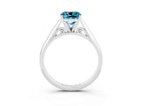 White gold Cushion Cut Blue Topaz Solitaire Engagement Ring with Cathedral Setting and Four-Prong Mount_111