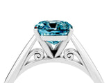 White gold Cushion Cut Blue Topaz Solitaire Engagement Ring with Cathedral Setting and Four-Prong Mount_112