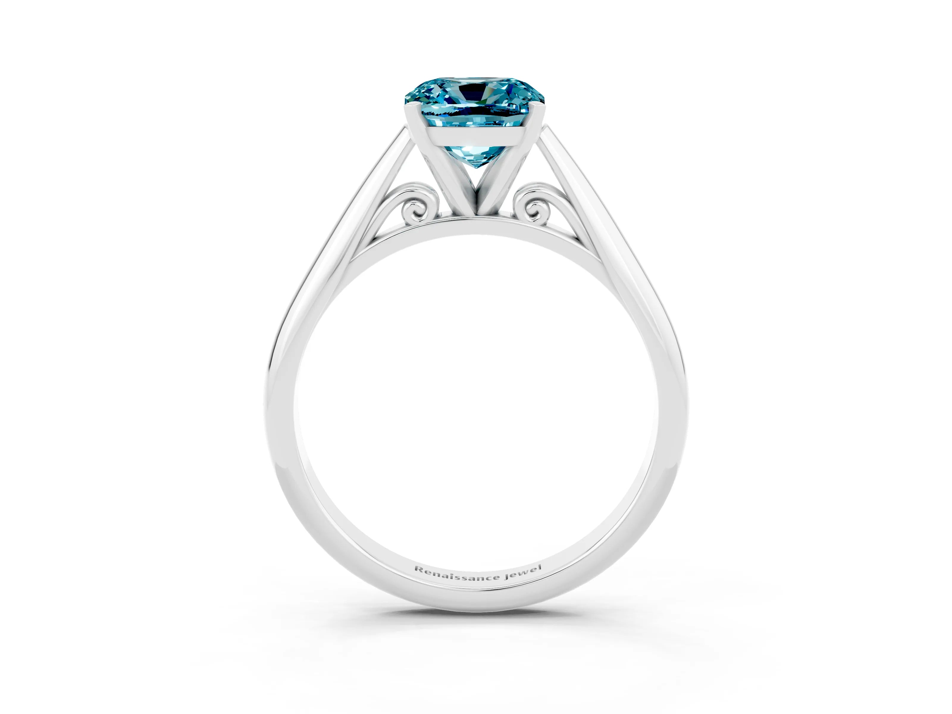 White gold Cushion Cut Blue Topaz Solitaire Engagement Ring with Cathedral Setting and Four-Prong Mount_15