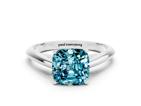 White gold Cushion Cut Blue Topaz Solitaire Engagement Ring with Cathedral Setting and Four-Prong Mount_24