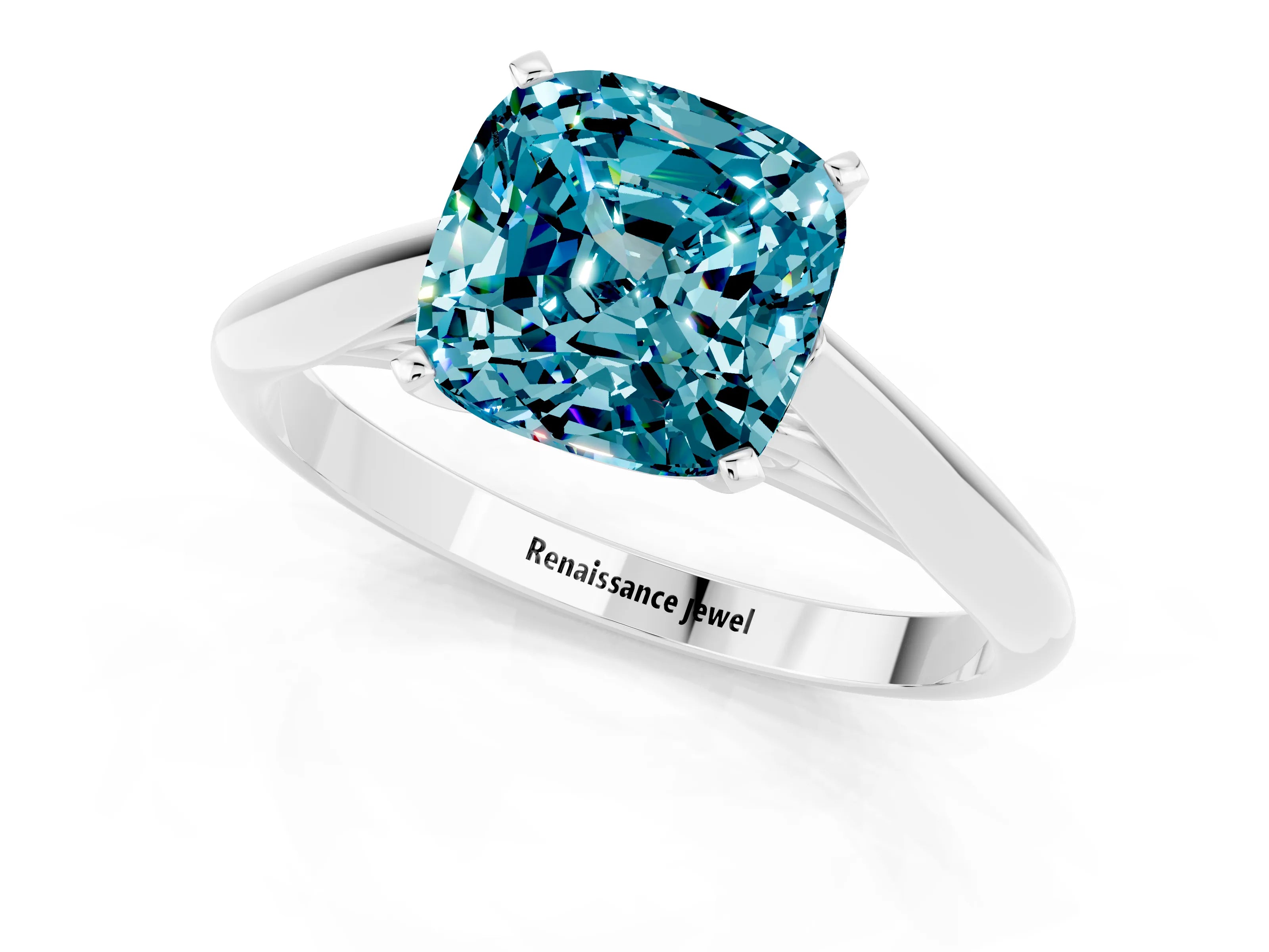 White gold Cushion Cut Blue Topaz Solitaire Engagement Ring with Cathedral Setting and Four-Prong Mount_25