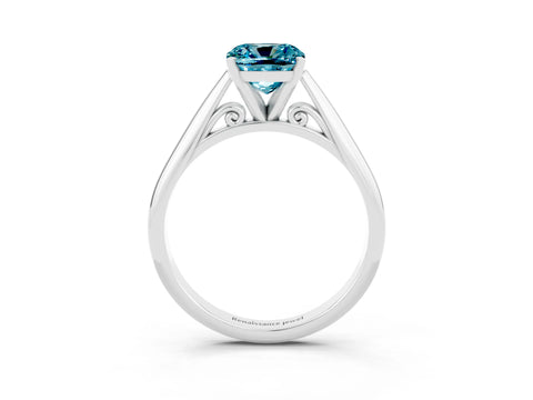 White gold Cushion Cut Blue Topaz Solitaire Engagement Ring with Cathedral Setting and Four-Prong Mount_27