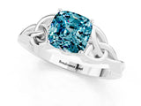 White gold Cushion Cut Blue Topaz Solitaire Engagement Ring with Celtic Knot Band and Four-Prong Setting_1