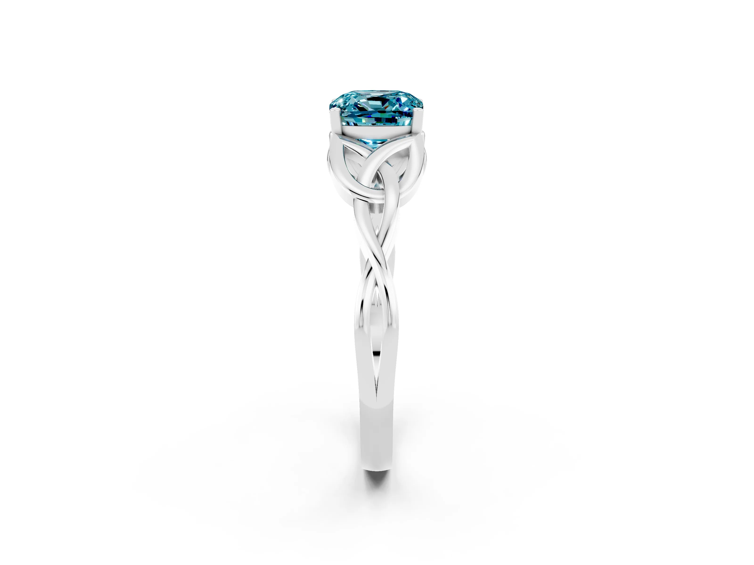 White gold Cushion Cut Blue Topaz Solitaire Engagement Ring with Celtic Knot Band and Four-Prong Setting_2