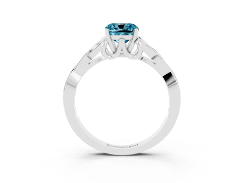 White gold Cushion Cut Blue Topaz Solitaire Engagement Ring with Celtic Knot Band and Four-Prong Setting_3