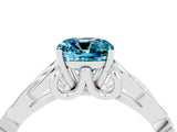 White gold Cushion Cut Blue Topaz Solitaire Engagement Ring with Celtic Knot Band and Four-Prong Setting_4