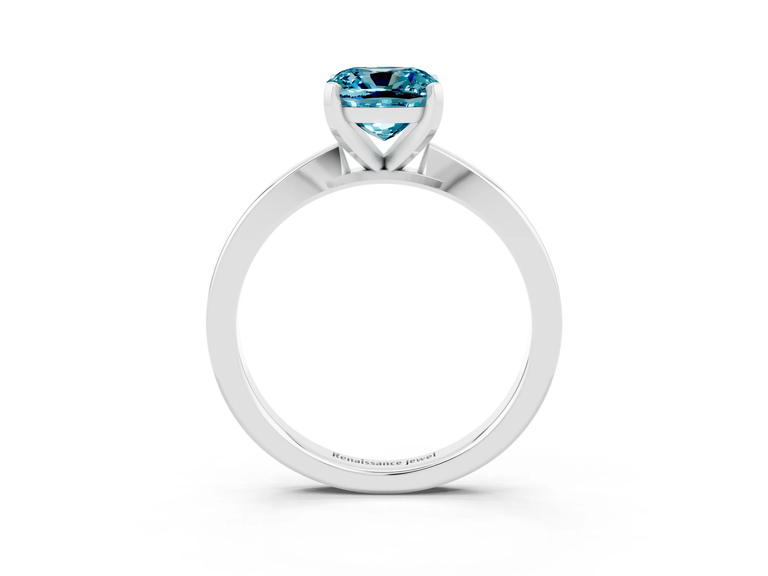 White gold Cushion Cut Blue Topaz Solitaire Engagement Ring with Classic Band and Four-Prong Setting_39