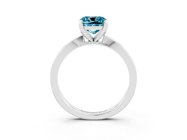 Platinum Cushion Cut Blue Topaz Solitaire Engagement Ring with Classic Band and Four-Prong Setting