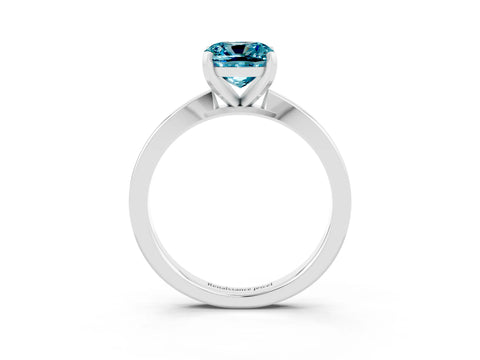 White gold Cushion Cut Blue Topaz Solitaire Engagement Ring with Classic Band and Four-Prong Setting_39