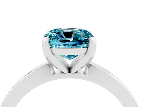 White gold Cushion Cut Blue Topaz Solitaire Engagement Ring with Classic Band and Four-Prong Setting_40