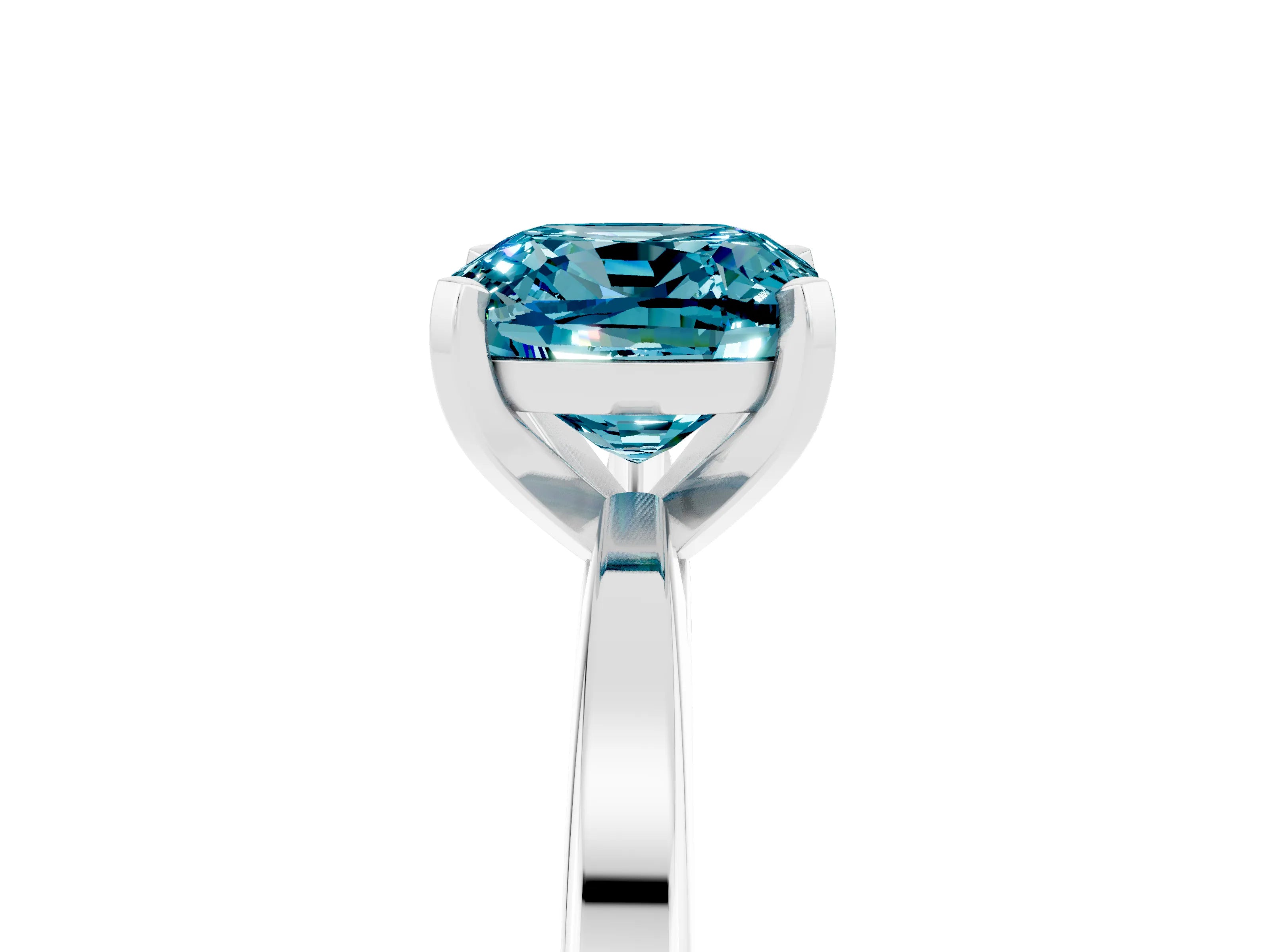 White gold Cushion Cut Blue Topaz Solitaire Engagement Ring with Classic Band and Four-Prong Setting_41