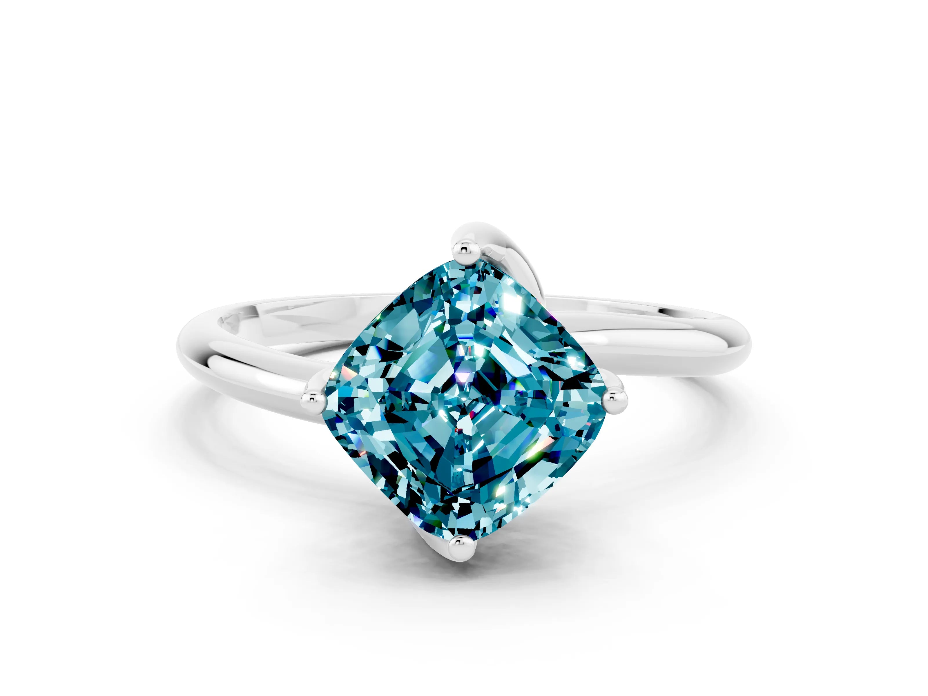 White gold Cushion Cut Blue Topaz Solitaire Engagement Ring with Four-Prong Setting and Classic Band_12