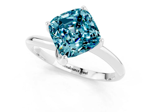 White gold Cushion Cut Blue Topaz Solitaire Engagement Ring with Four-Prong Setting and Classic Band_13