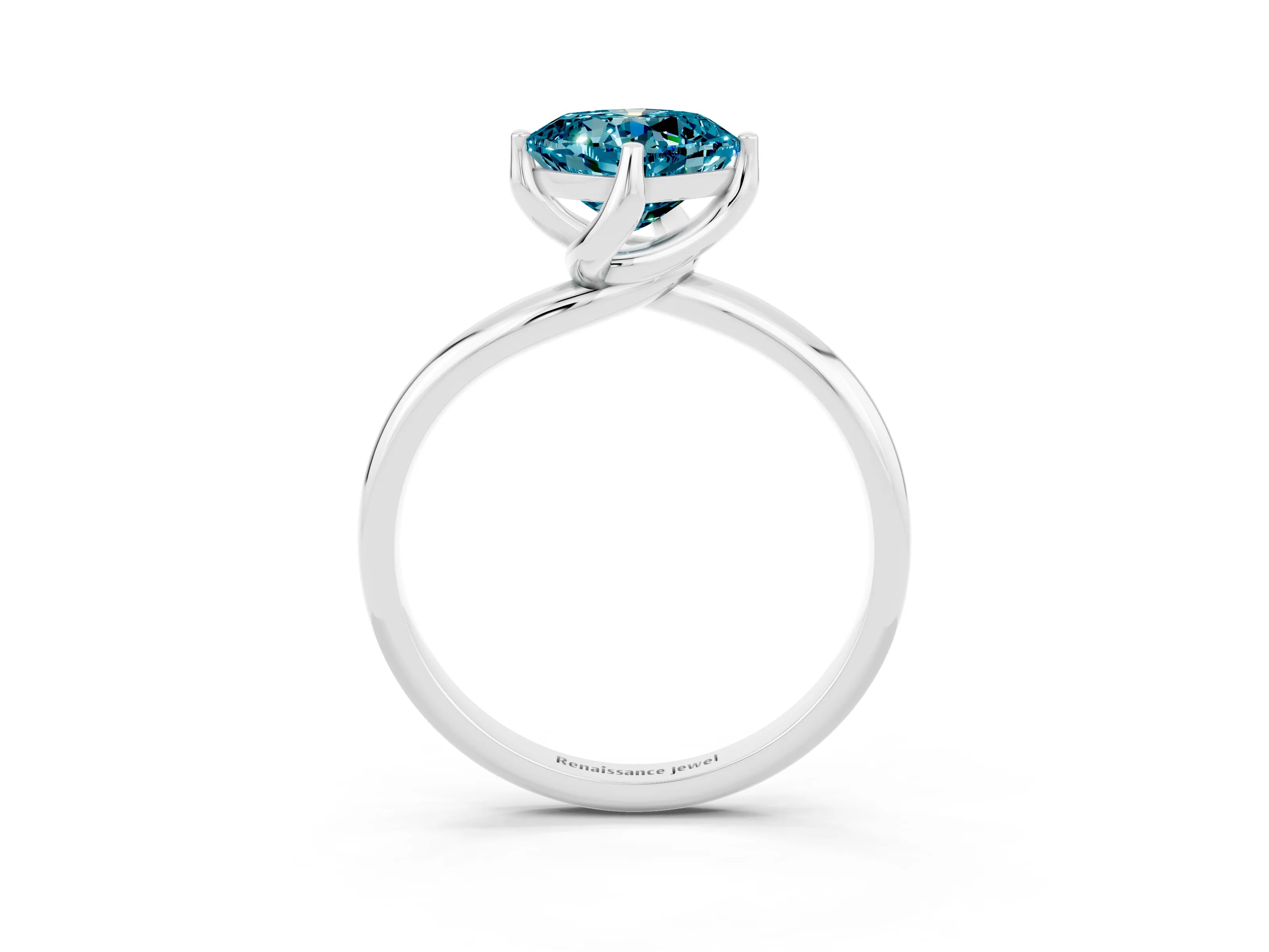 White gold Cushion Cut Blue Topaz Solitaire Engagement Ring with Four-Prong Setting and Classic Band_15